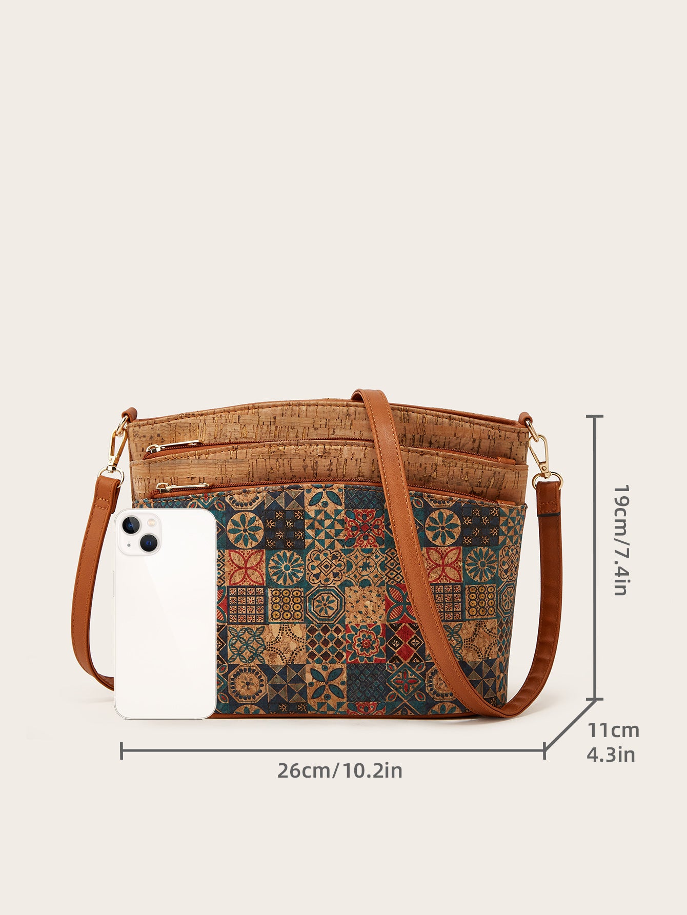 Pocket & Purpose® Artisan Triple-Zip Cork Crossbody